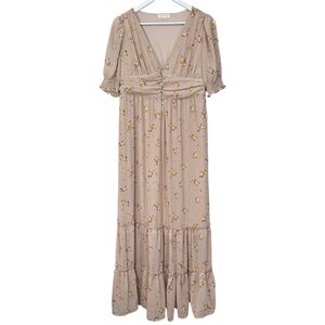 Ultra Flirt Short Sleeve Cream Floral Maxi Dress Women's Size XL NWT